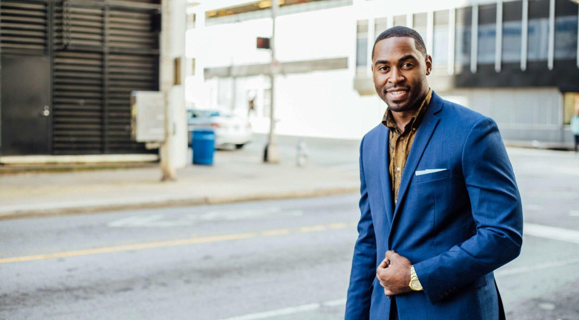 Man Wearing Blue Blazer