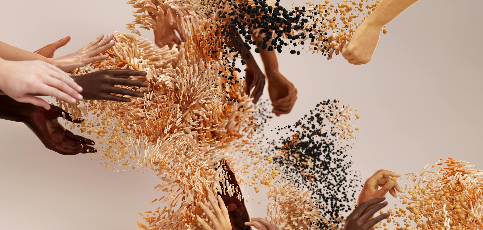 Creative image showcasing diverse human hands blending into an abstract art form.